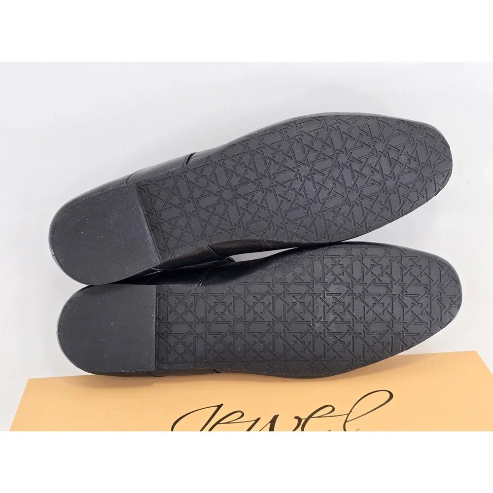 Jewel Badgley Mischka Taylore Flats Womens 7.5 Black Matte Leather Knot - New